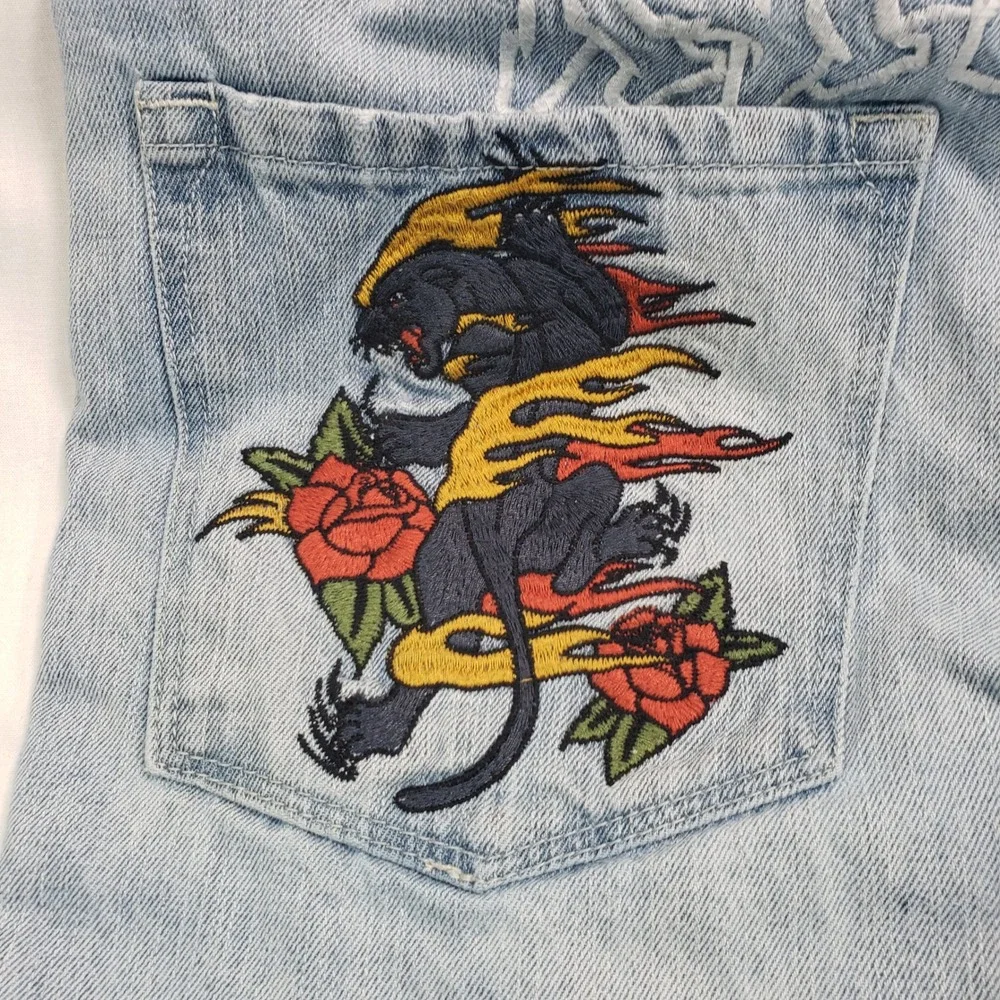 Ninth‎ Ambush Hall Jeans Light Wash Embroidered Skull Rose Chain Denim